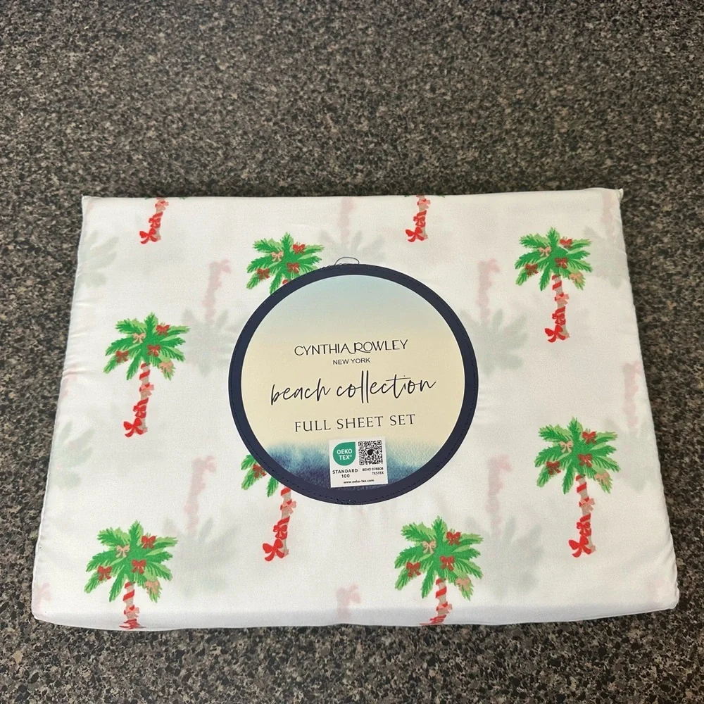 Cynthia Rowley Christmas Palms Tree Sheet Set Size Full